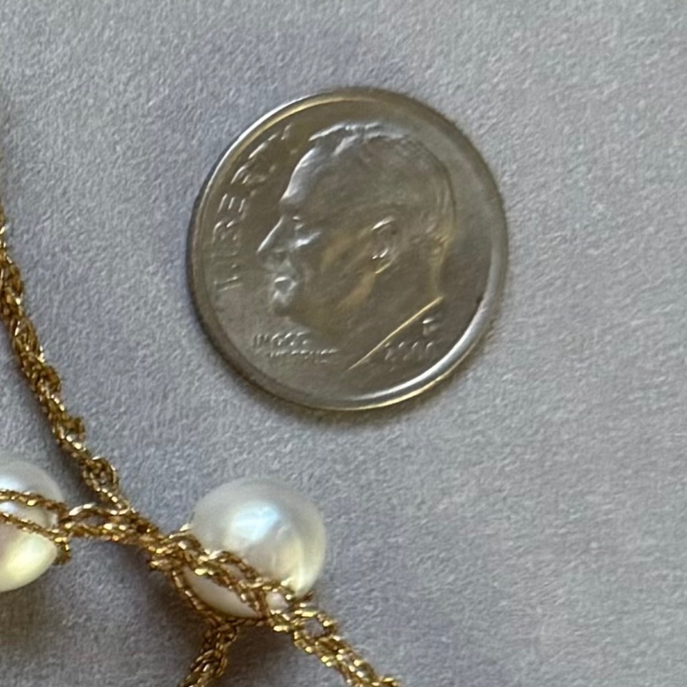 VINTAGE Necklace Long Gold Crocheted Chain with Faux White Pearls 78" - Picture 4 of 7